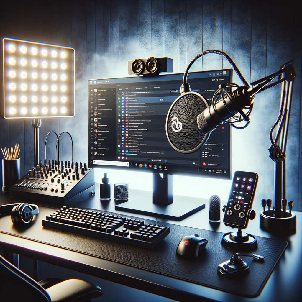 Best Streaming Setup for Creators: Essential Gear and Tips 2026 Professional streaming setup with microphone, mixer, LED light panel, and computer monitor on a desk.