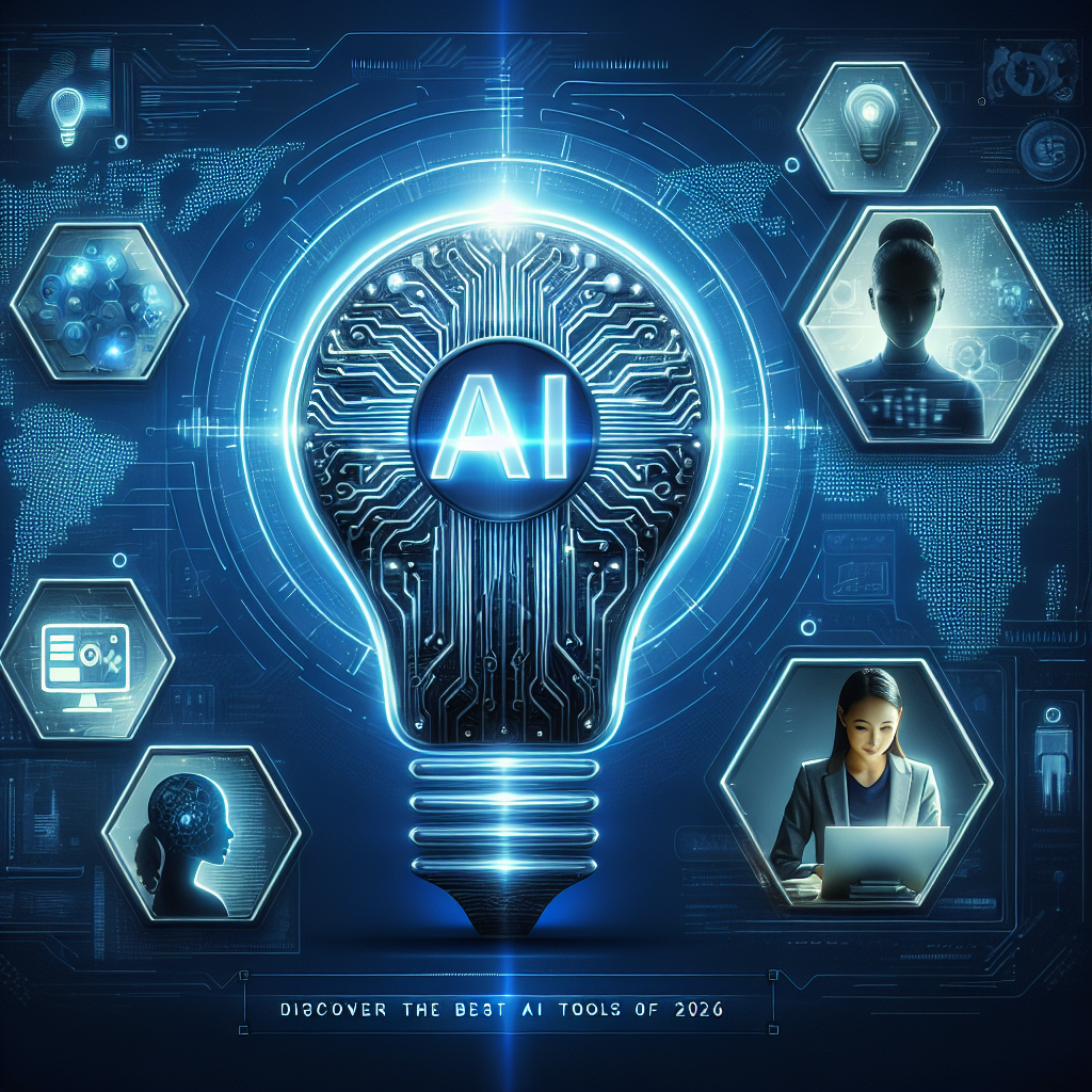 Futuristic digital light bulb with glowing circuits and human-machine interface elements representing AI technology.