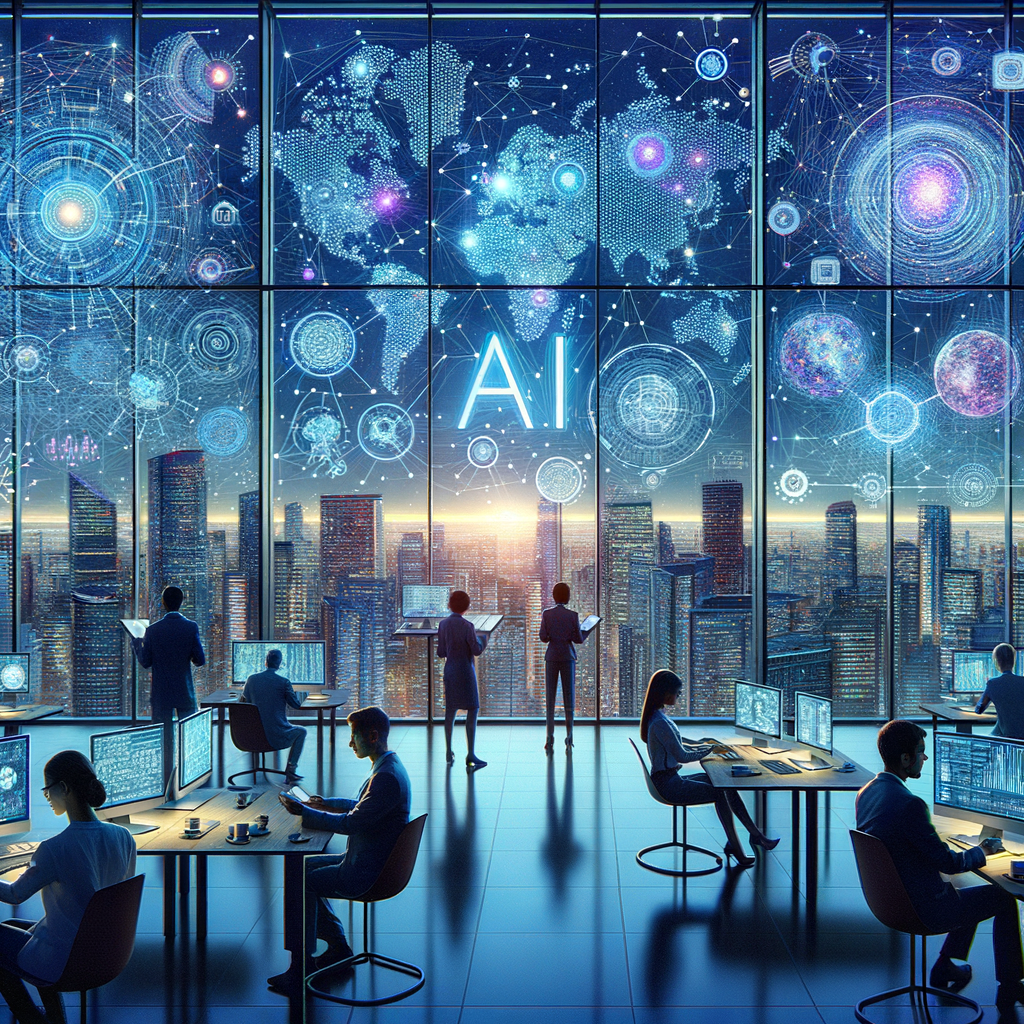 Futuristic AI control room with digital world maps and data visualizations representing Perplexity AI search technology.